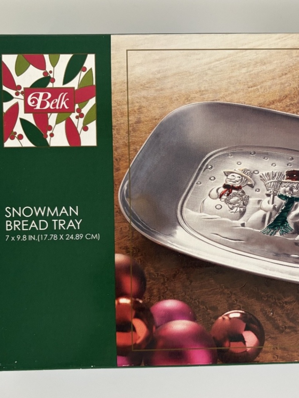 Belk Christmas Snowman Bread Tray Polished Silver Aluminum Holiday Serving Dish
